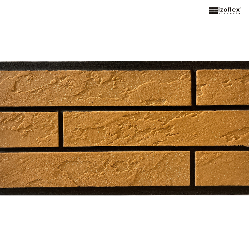 IO42 – płytki elewacyjne w piaskowym kolorze z fakturą łupka widok z przodu