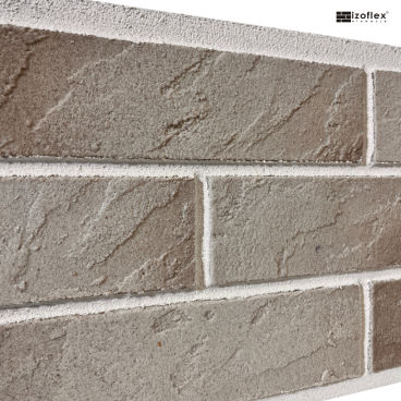 Płytki elewacyjne Izoflex IO227 – białe z brązowym cieniowaniem, unikalny charakter