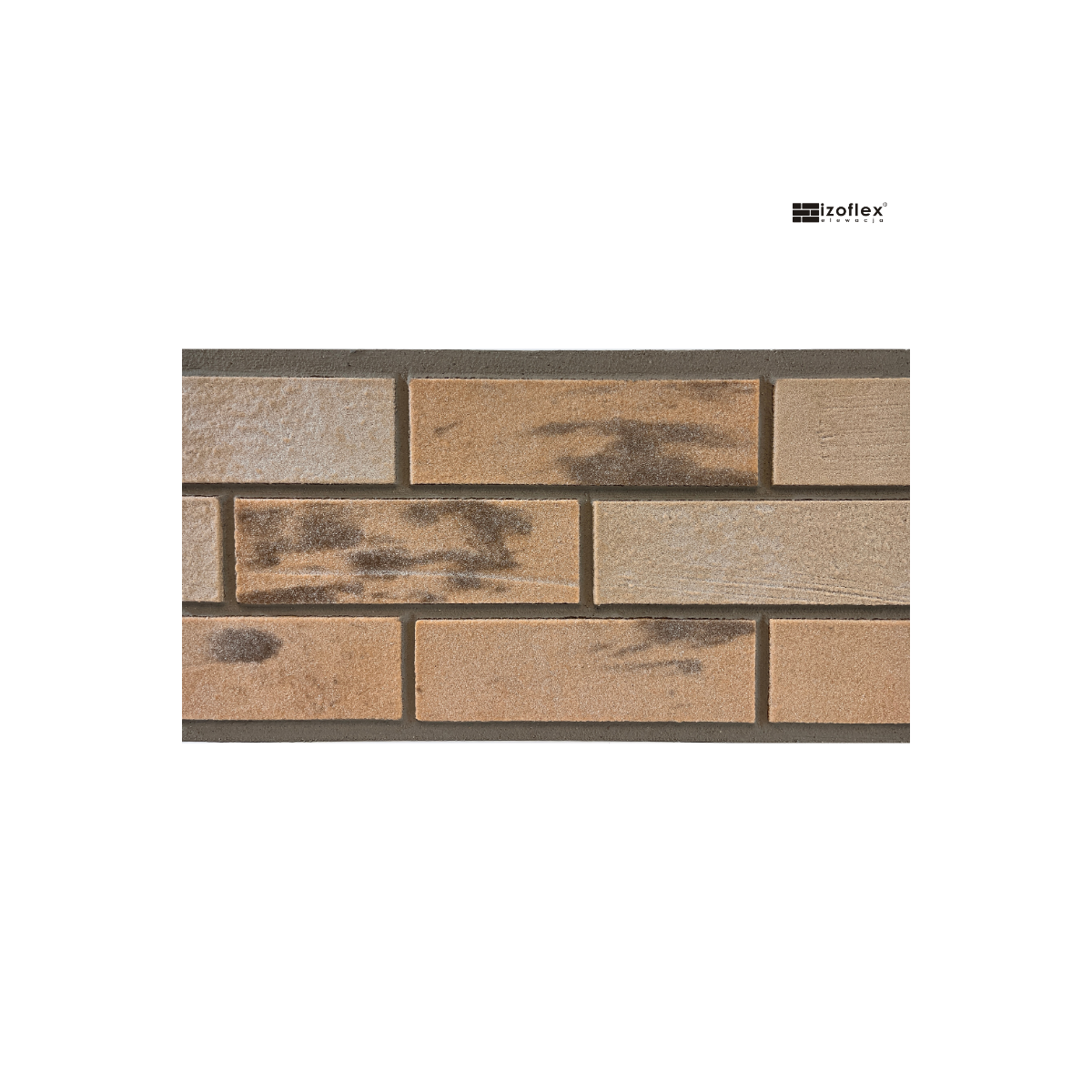 Płytki elewacyjne Sandmix 1 – jasnobeżowe cegiełki z ciemnymi przebarwieniami