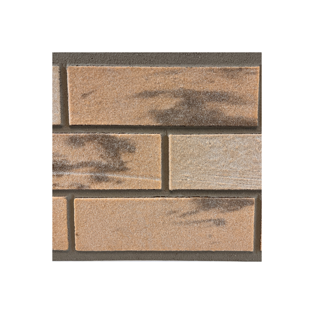 Płytki elewacyjne Sandmix 1 – jasnobeżowe cegiełki z ciemnymi przebarwieniami