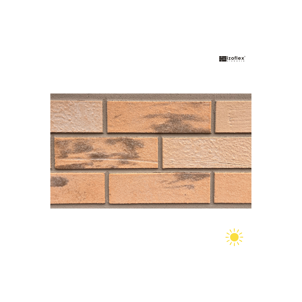 Płytki elewacyjne Sandmix 1 – jasnobeżowe cegiełki z ciemnymi przebarwieniami